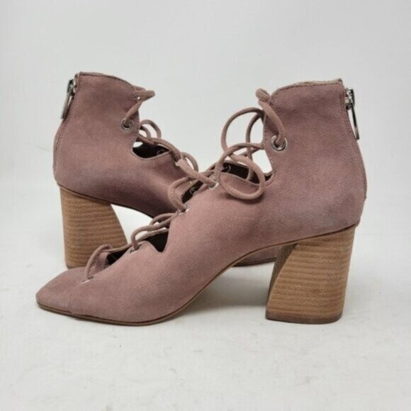 Vince Camuto | Nahara Leather Lace up Stacked Heel Shoes Blush Pink - Picture 10 of 13